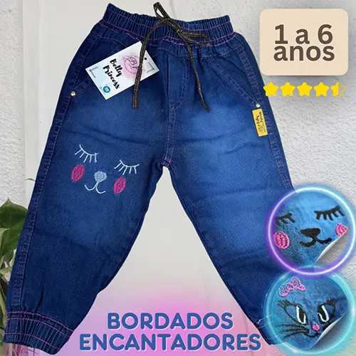 Calça Jeans Jogger Infantil Blogueirinha – Para Meninas de 1 a 6 Anos | Moda Outono Inverno 2025